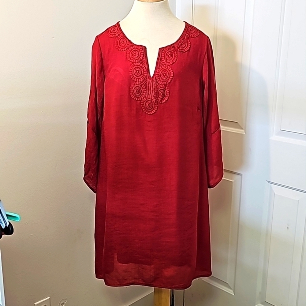 Indigo Rose women's 3X shift dress. Completely lined. 3/4 sleeves. Burgu…